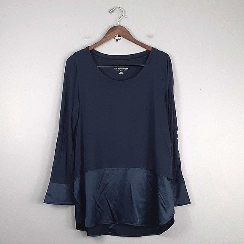 Soft Surroundings Tita Knit Satin Trim Long Sleeve Tunic Shirt Top